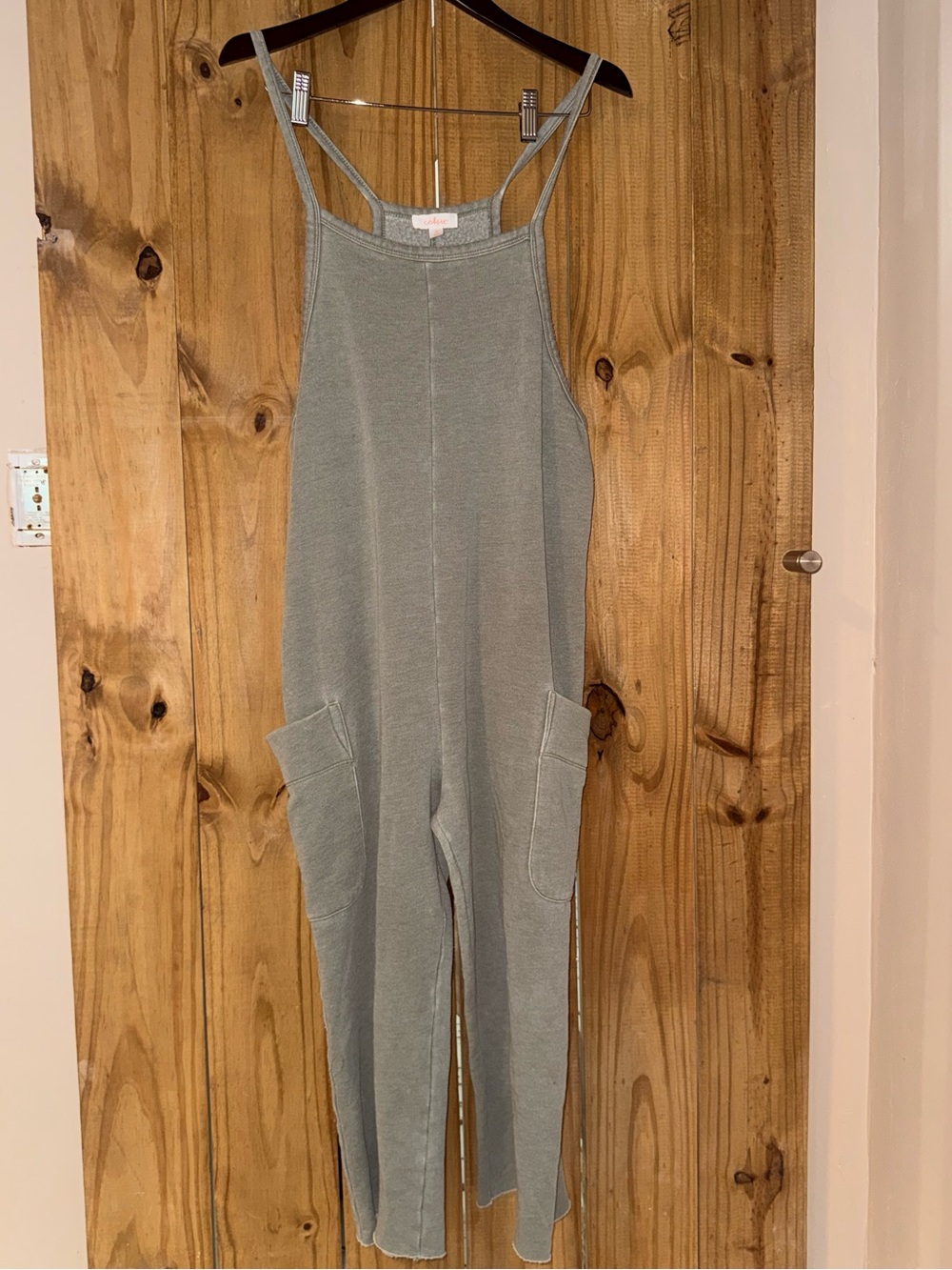 Colsie Sage Green Knit Strappy Jumpsuit with Pockets